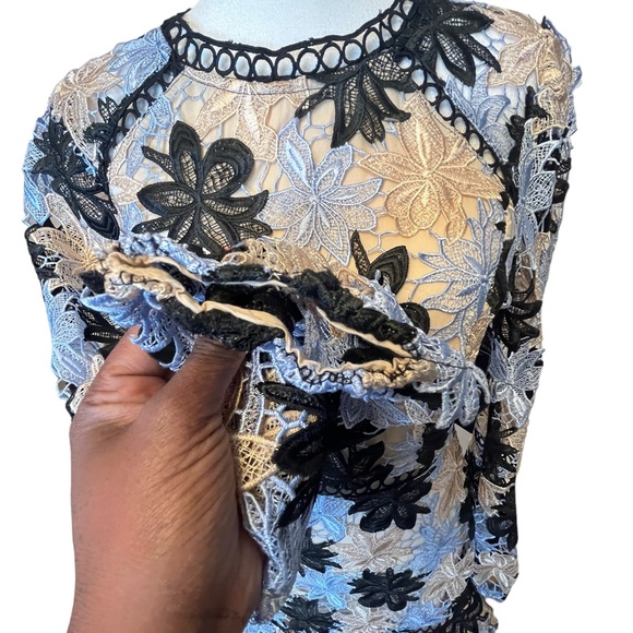 Lulu’s Crochet Lace Ruffled Come To The Party Floral Mini Dress Size Med NWT - Picture 11 of 14